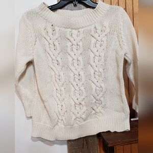 Cable Knit Talbots Swrater Petites L Off White 100per Cotton Nautical Fisherman